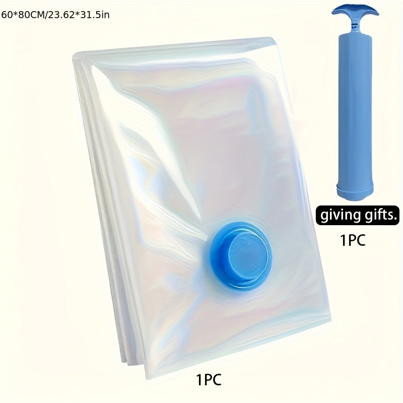 Space-saving vacuum storage bags in multiple sizes, includes manual pump - Made of plastic, rectangle-shaped, versatile for various uses, does not require electricity, provides safe and secure sealing.