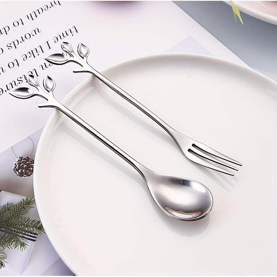 Top Pick! Set of 7 Includes 1 Zinc Alloy Swan Base with 6 Stainless Steel Leaf Coffee Spoon Forks. Mirror Polished Finish, Perfect for Restaurants, Families, and Parties. Durable and Reusable, Heavy-duty Base.