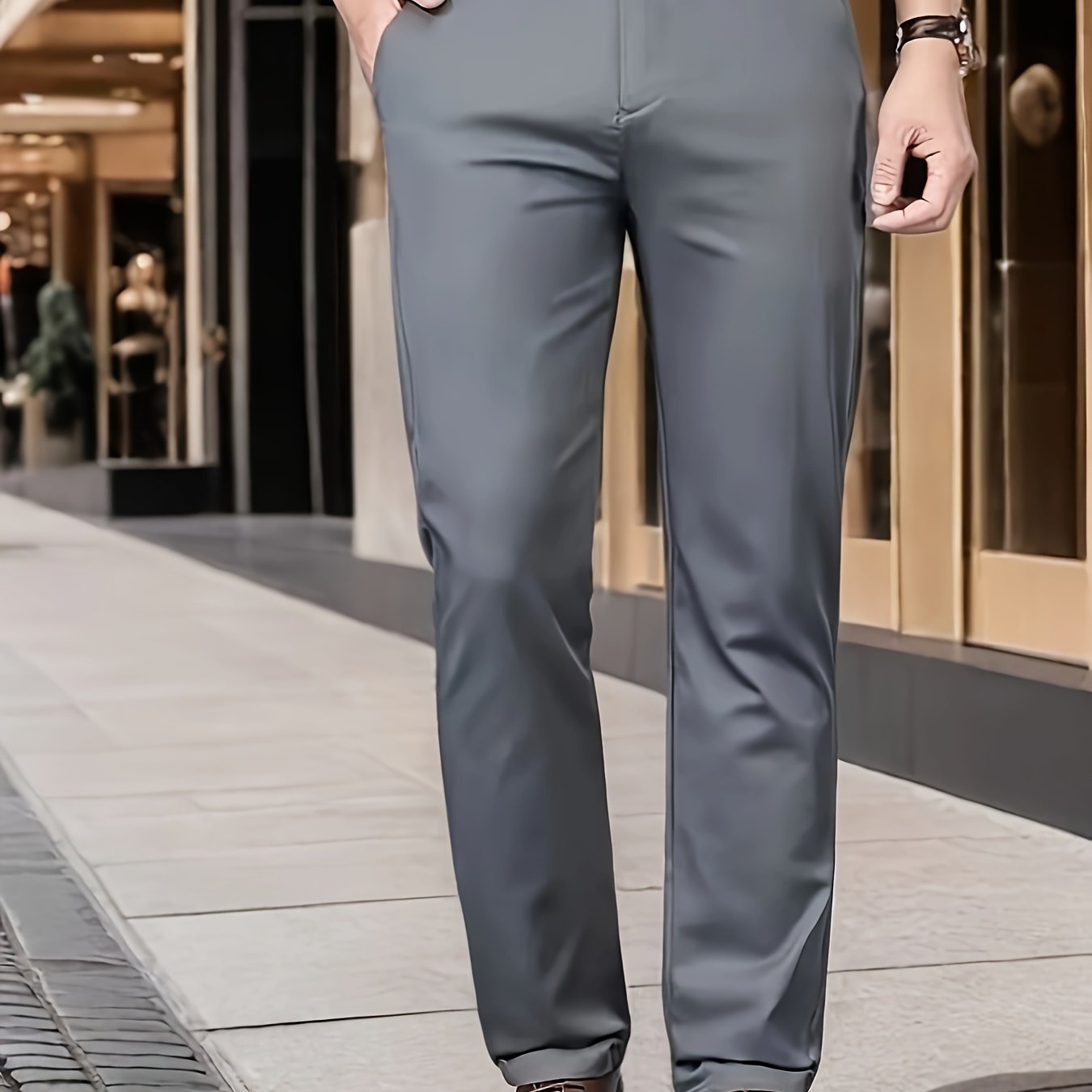 Men's formal solid color stretch dress pants with classic design for business