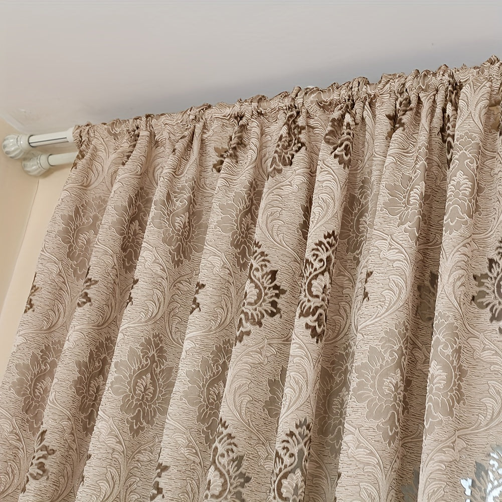 Retro Jacquard Hollow Yarn Curtain with Rod Pocket, Translucent Window Treatment for Home Decor in Living Room, Bedroom, and Bathroom