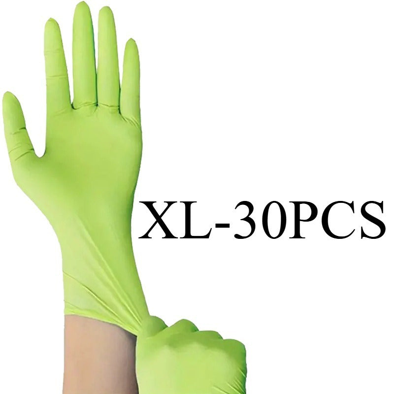 Grass Green Nitrile Gloves, available in packs of 30, 50 or 100. These disposable gloves are ideal for a variety of tasks including food processing, cleaning, pet bathing, dishwashing, hairdressing, nail art, DIY projects, and household kitchen and