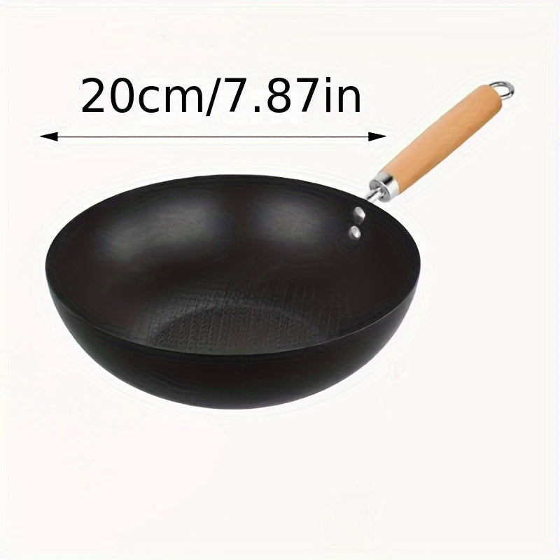 Single serving traditional Chinese wok made of durable mini cast iron. This 20cm pan is non-stick, retains heat well, and is easy to clean. Suitable for use on gas and electric stoves.