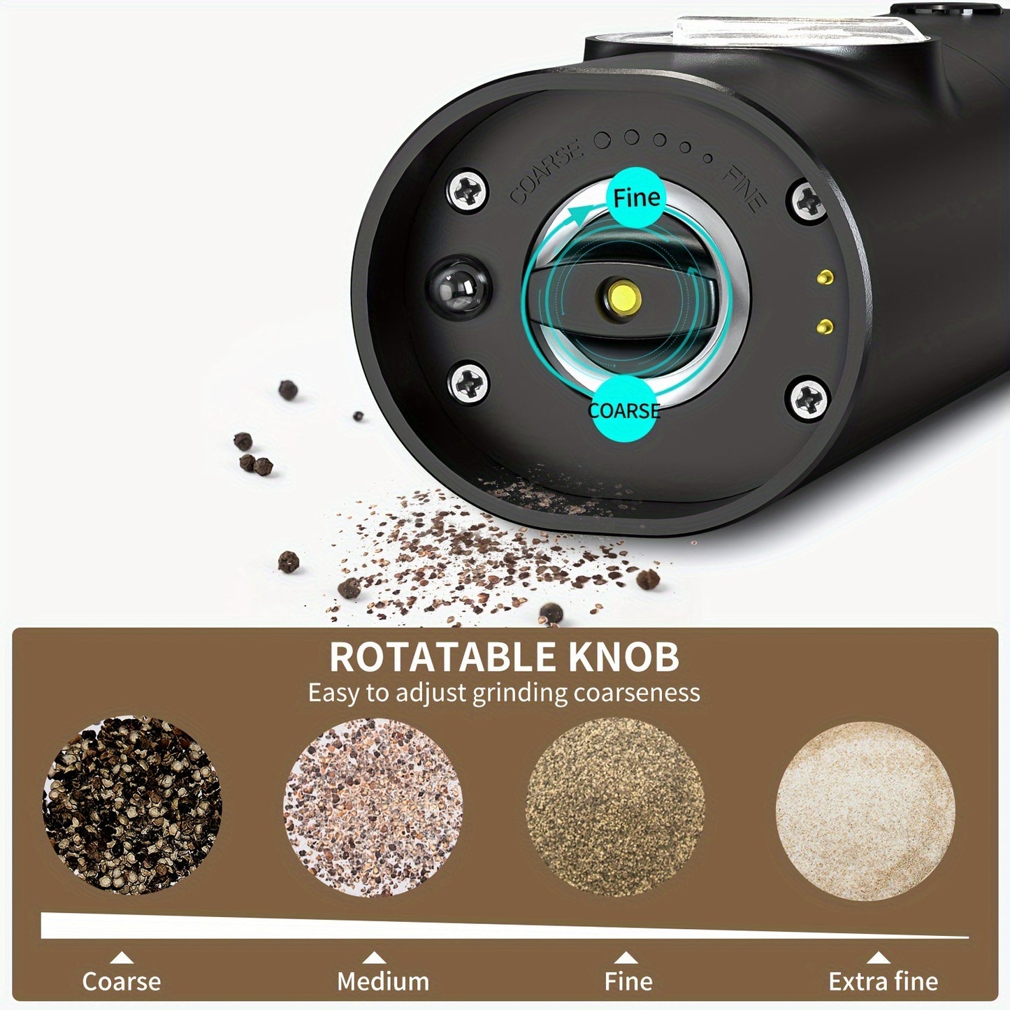 1pc Automatic Rechargeable Electric Pepper Grinder, 5.49cm X 4.98cmX7.08.