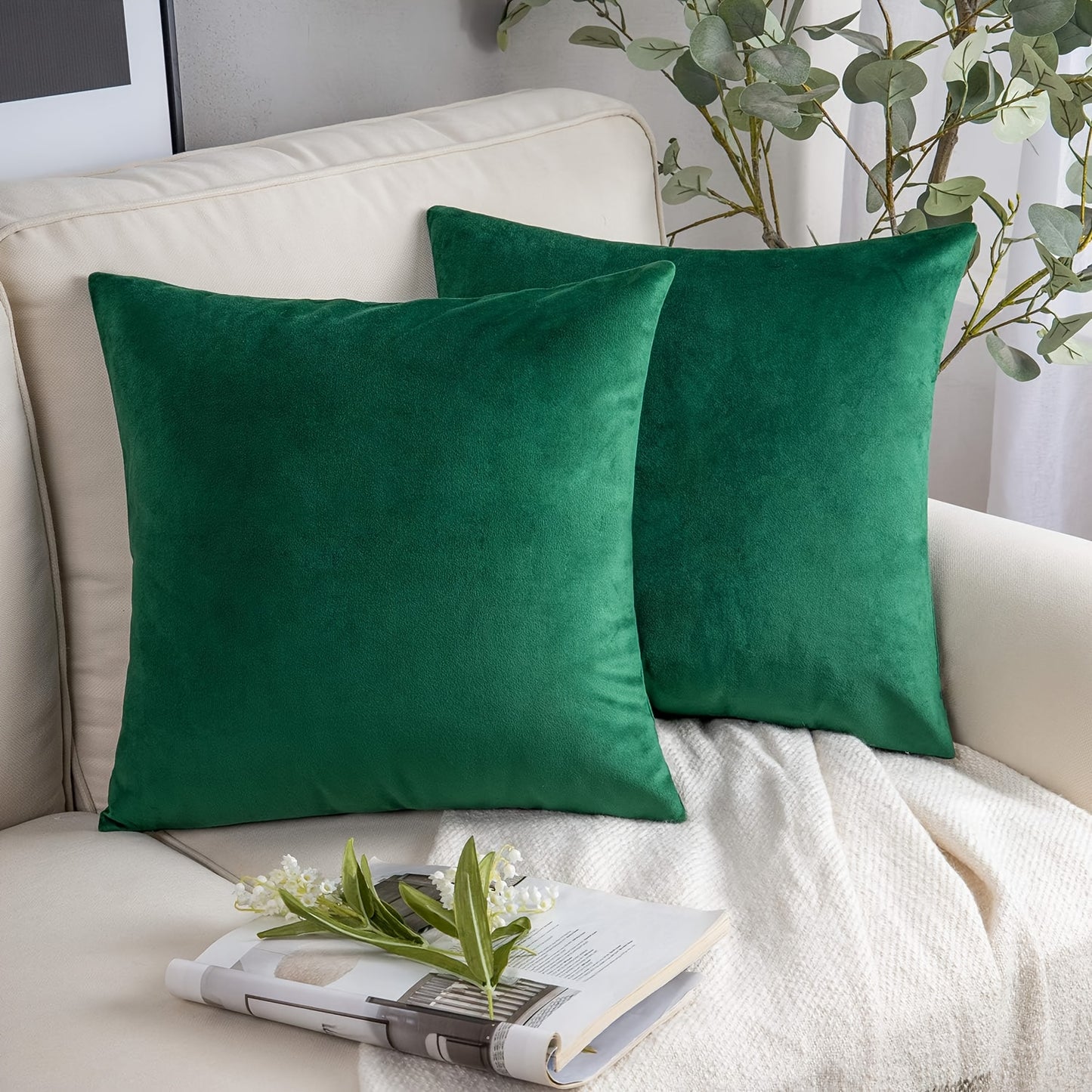 Set of 2 velvet soft square throw pillow covers, 45.72*45.72cm, modern farmhouse style, no pillow inserts included.