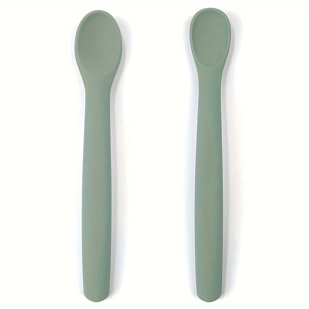 Set of 2 Silicone Feeding Spoons with Soft Tips and Bendable Design for Easy Training, Exceptionally Durable and Chew-Resistant