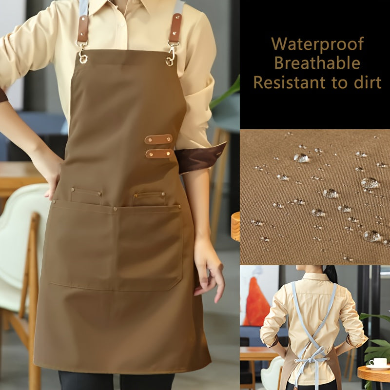 Unisex canvas apron with pockets, adjustable strap, ideal for coffee shops, restaurants, kitchens, and various other professions. Made of durable 240G/M² woven fabric with a protective