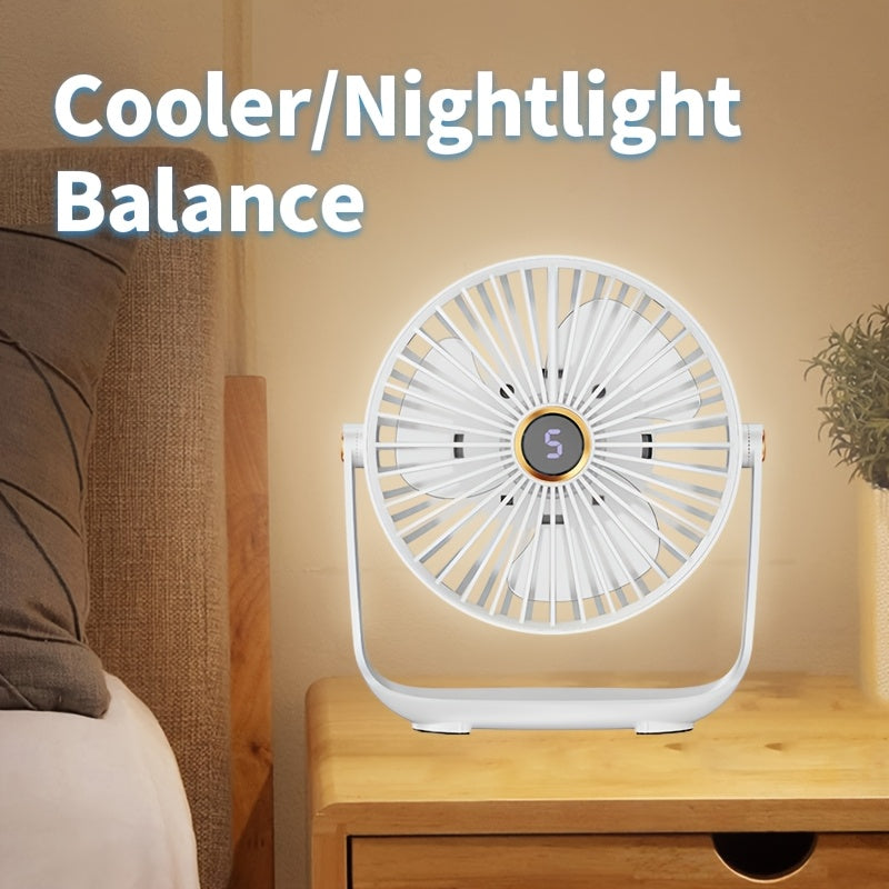 The Jkuoo Portable Desktop Fan is equipped with a 360° rotation feature for maximum coverage. Its quiet brushless motor ensures peaceful operation, while the 5-speed adjustable settings allow for personalized comfort. The fan also includes a convenient