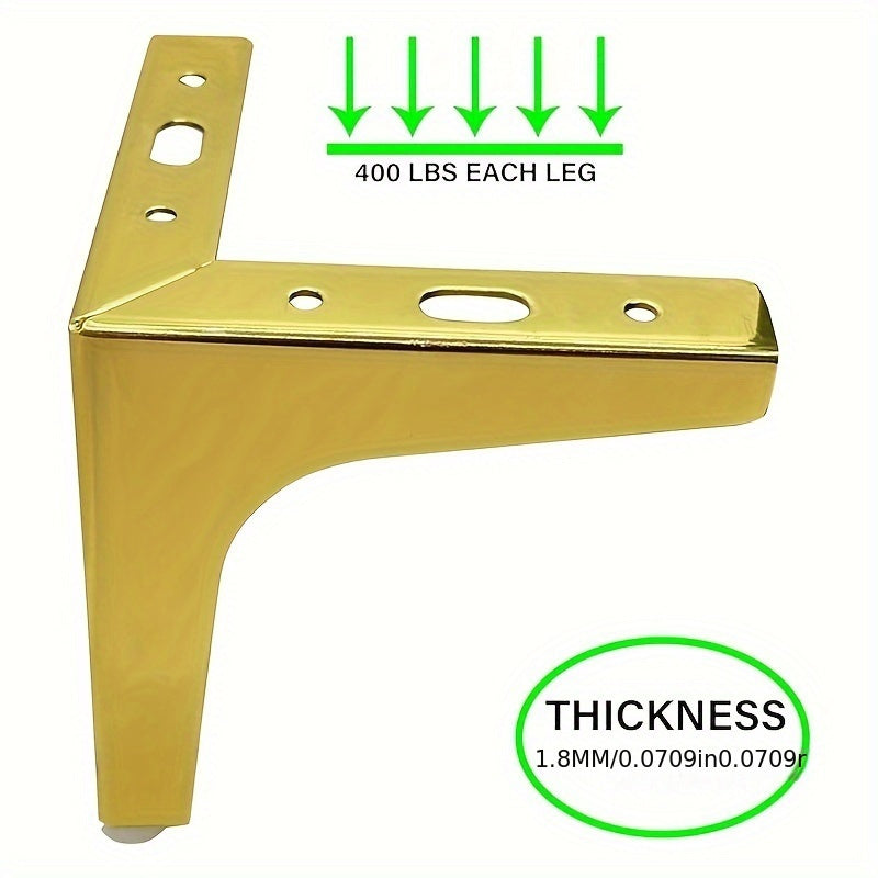 Four pieces of modern style furniture legs made of metal, available in luxury golden triangle design in black, golden, and silvery colors. Suitable for tables, cabinets, boards, sofas, and chairs. Comes in four specifications: 10cm/3.9in, 13cm/5.1in