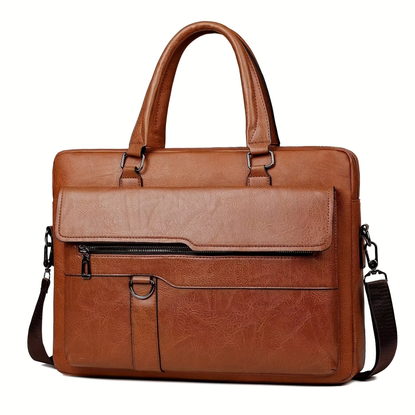 Vintage style coffee briefcase for men with adjustable strap, perfect for daily commute.