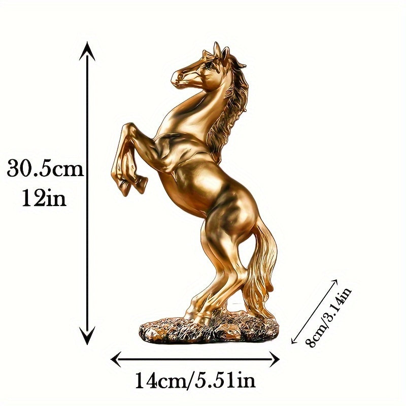 Resin horse statue in black & copper, 30.48cm x 14.0cm x 7.98cm - perfect for home, office, or cafe decor and ideal for bookshelf or living room display.