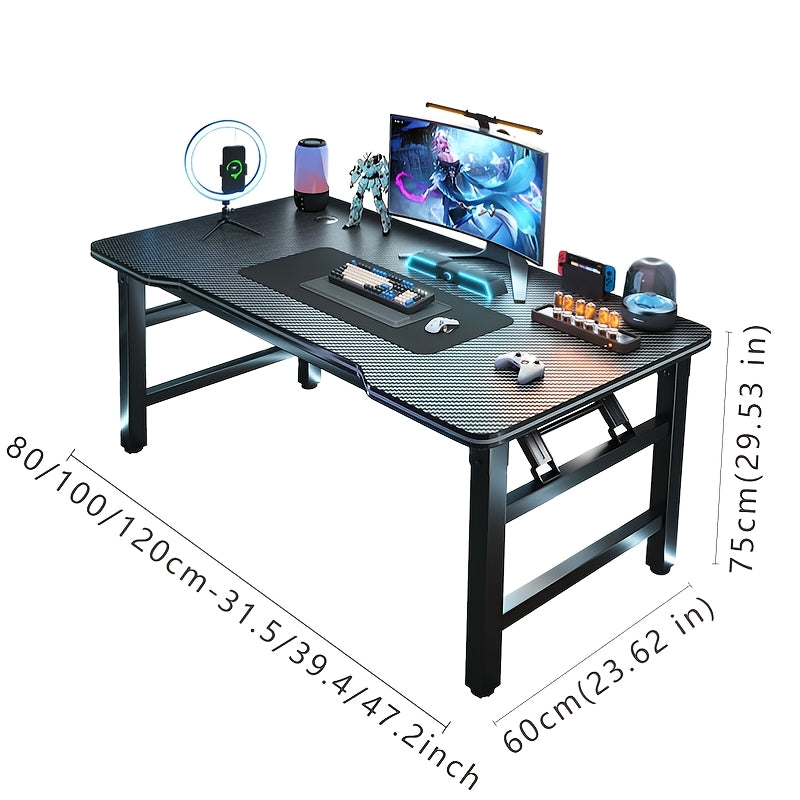 Modern foldable metal desk with fiber texture design, easy assembly, sturdy structure, ideal for home and office use, space-saving computer workstation.