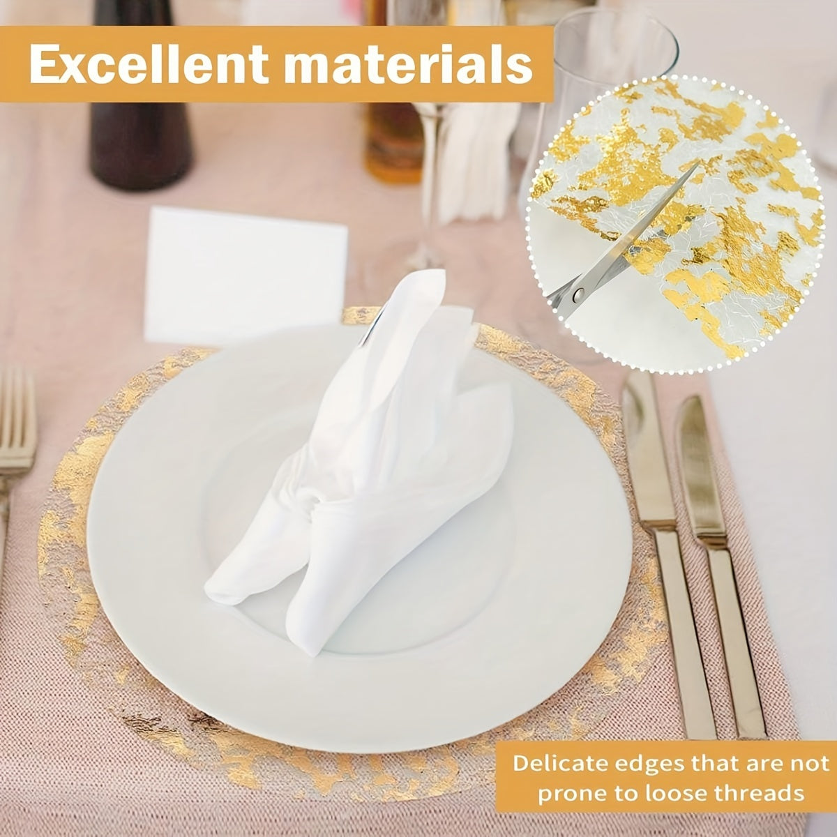 33.02 cm round gold foil mesh placemats for home decor, dining, weddings, birthdays, and parties