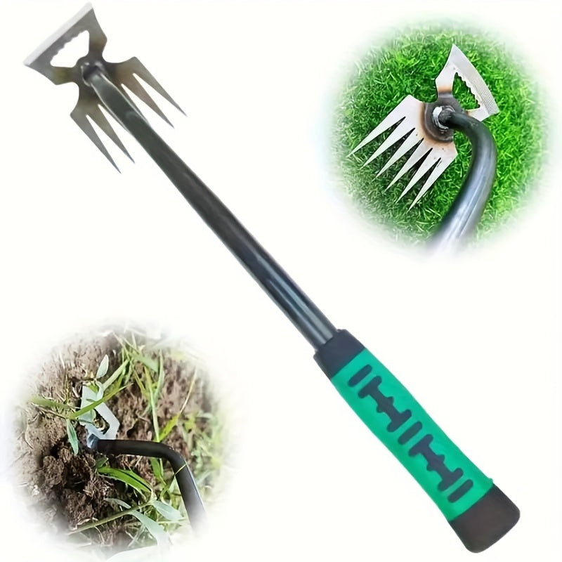 2024 Upgrade Durable Manganese Steel Weeder with 6 Tines Rubber Handle. Ideal for Garden Weeding and Digging.