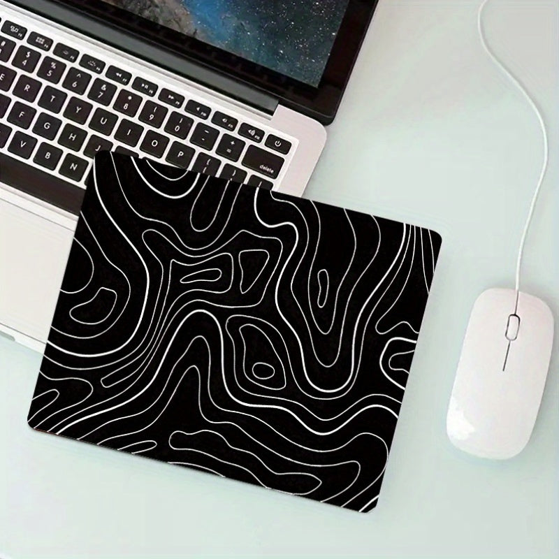 Large Black Topographic map mouse pad with non-slip base and waterproof design for gaming and office use.