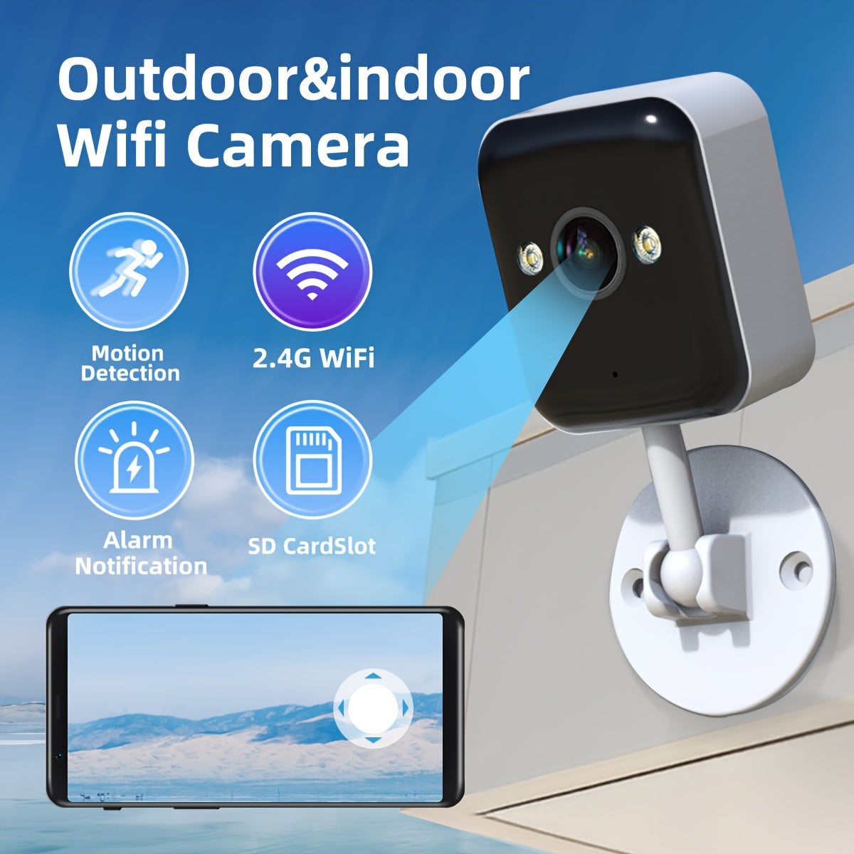 Experience clear and crisp live feeds with the JOOAN 1080P HD Wireless Security Camera featuring full color night vision. Stay connected with two-way audio and receive motion detection alerts. Conveniently set up the camera with the built-in WiFi hotspot