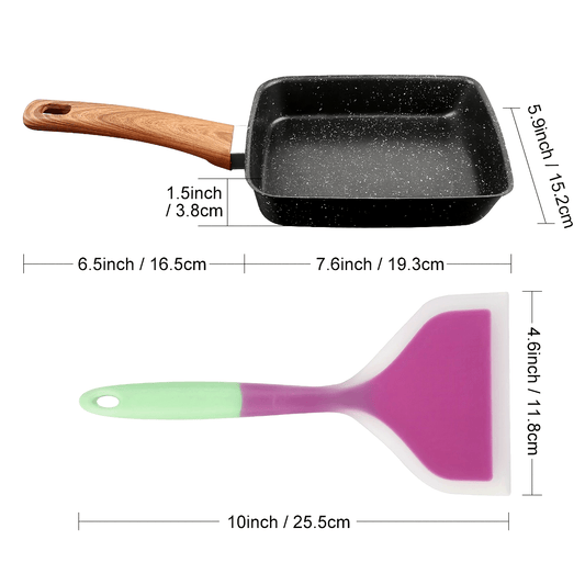 Set of Japanese Tamagoyaki Pan with Silicone Spatula - Non-Stick Cast Iron Skillet for Flawless Eggs & Omelets, Easily Cleaned in Dishwasher