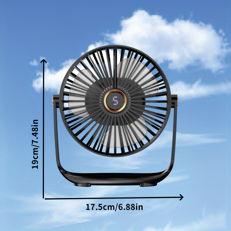 The Jkuoo Portable Desktop Fan is equipped with a 360° rotation feature for maximum coverage. Its quiet brushless motor ensures peaceful operation, while the 5-speed adjustable settings allow for personalized comfort. The fan also includes a convenient