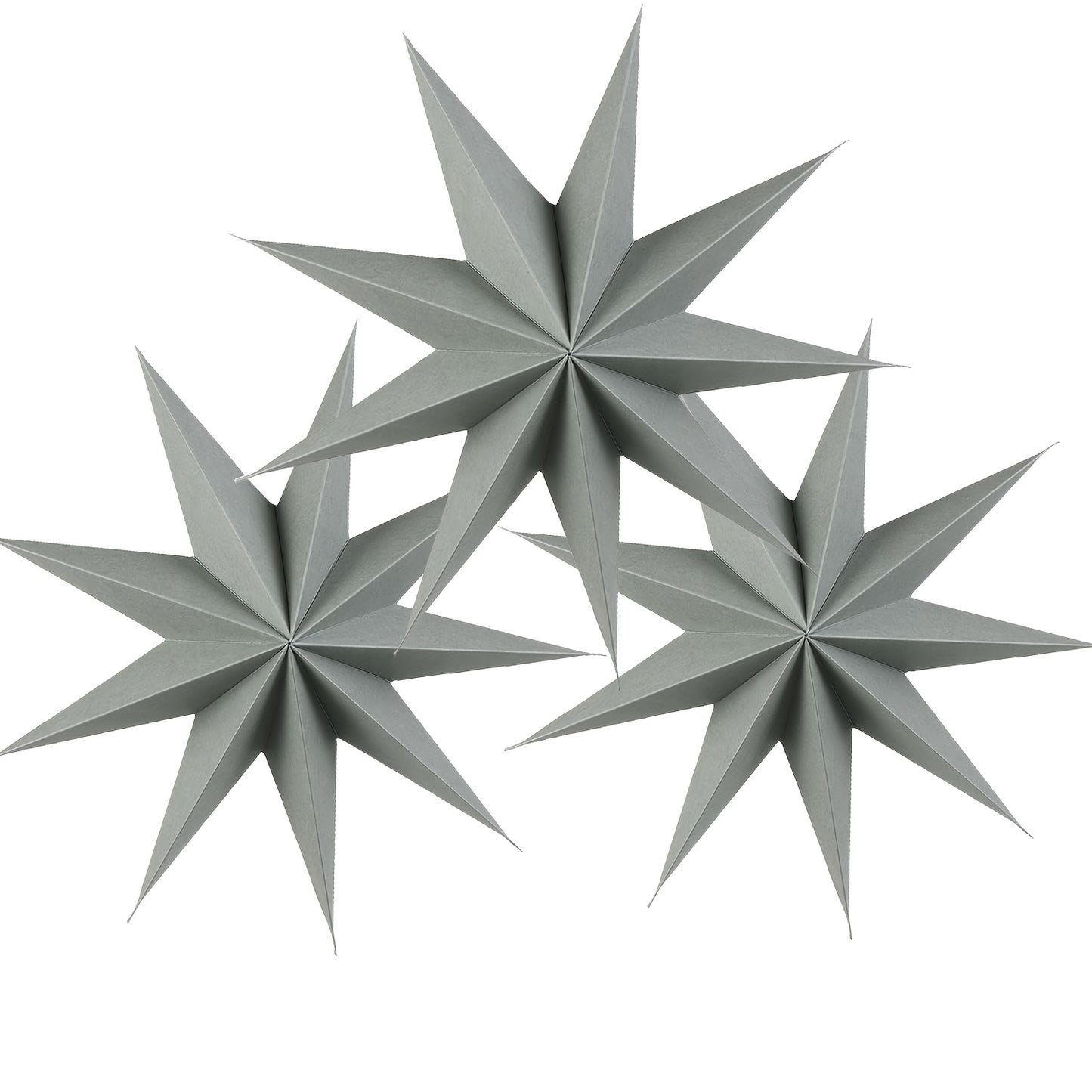 3 black, grey, and white 3D paper star lanterns, each measuring 30.48cm, ideal for Christmas and Xmas party decorations indoors.