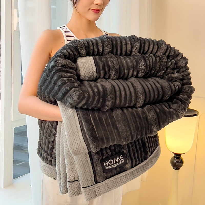 Soft and Cozy Contemporary Striped Faux Rabbit Fur Blanket - Perfect for All Seasons on Bed, Sofa or as a Gift for Loved Ones - Easy to Care for with Machine Washable Polyester Material - Ideal Christmas Present