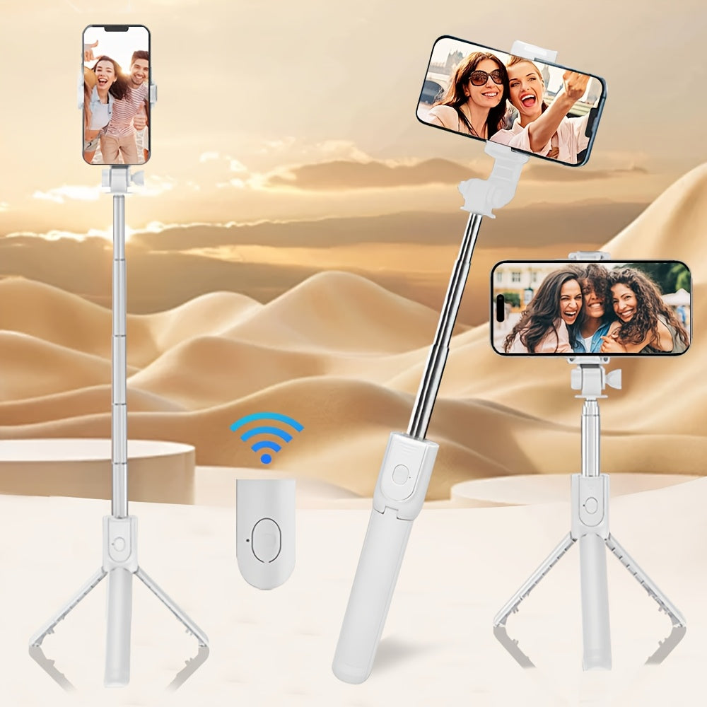 Durable tripod for smartphones and cameras with anti-shake selfie stick, ideal for indoor/outdoor live streaming and photography, made of ABS material.