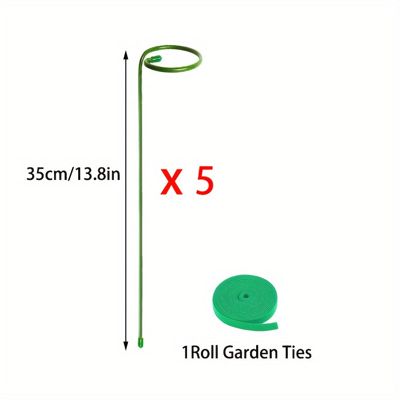 5/10 Metal garden plant stakes for single-stemmed flower support hoops, ideal for amaryllis, orchids, lilies, roses, and peonies.