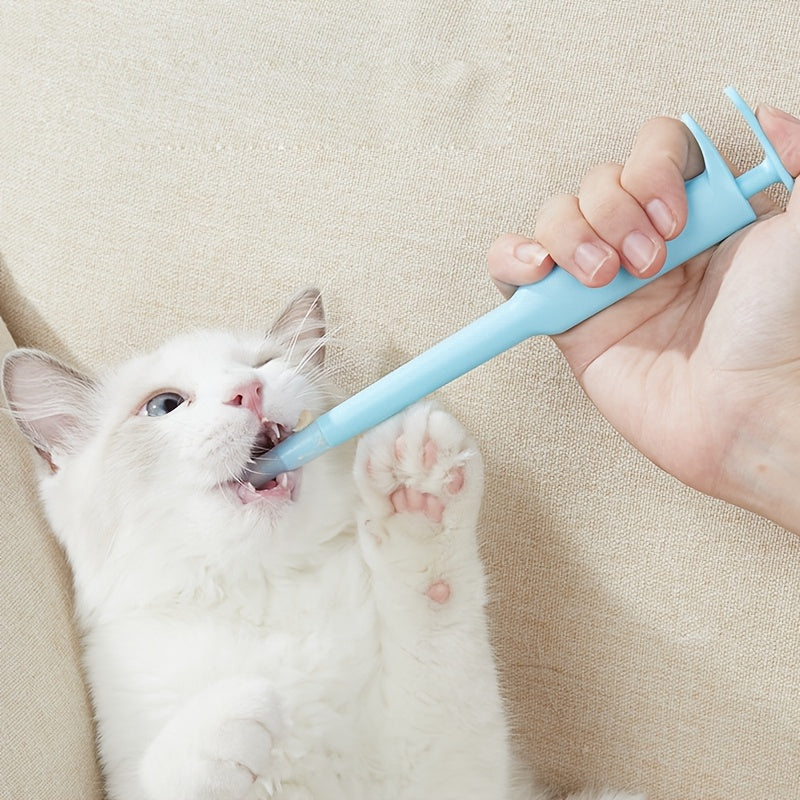 Effortless pet medicine syringe for cats, bite-proof and stress-free dispenser for pills and liquids, progressive design to prevent biting.