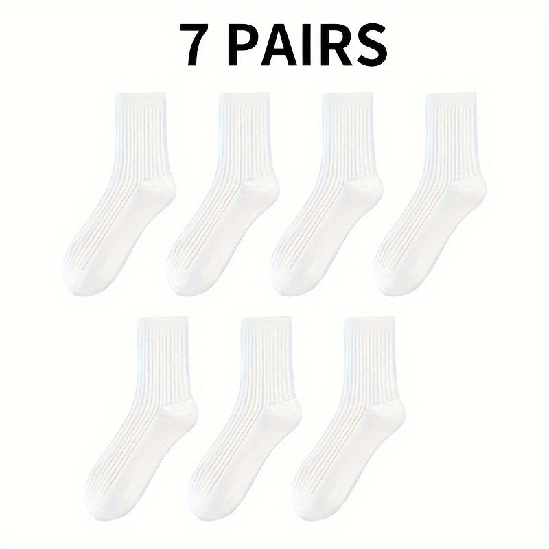 7 pairs of black and white thick mid-length socks for comfortable and breathable wear in autumn and winter.