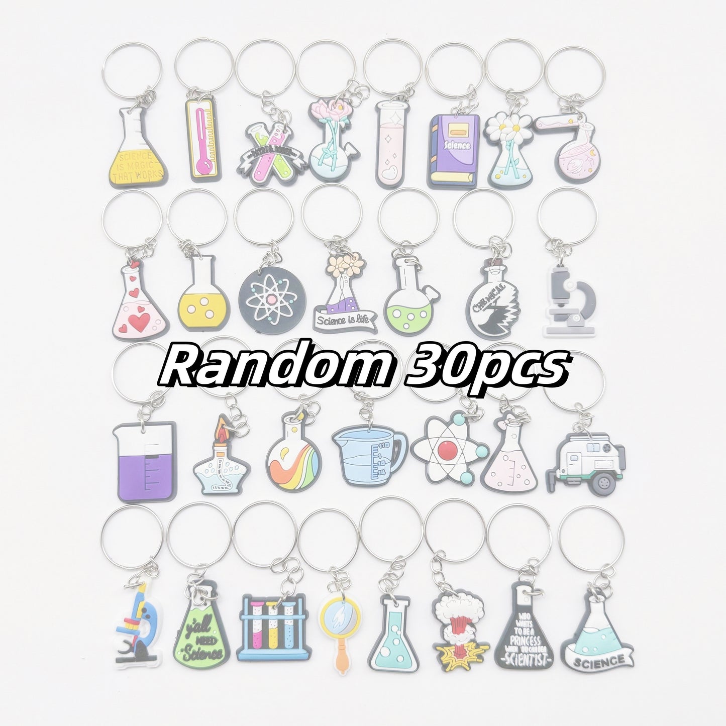 Keychain Set with Chemistry and Biology Lab Themes, featuring Test Tubes, Beakers, Alcohol Lamps, and Triangular Bottles - Ideal for Students and School Decoration, Inspired by Science.