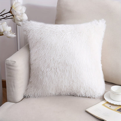 Luxurious 40.64x40.64 cm Fluffy Throw Pillow Cover with Zip Closure - Soft, Fuzzy Square Case for Sofa & Bedroom Decor, Hand Wash Only, Modern Home Decor. Pillow insert not included.