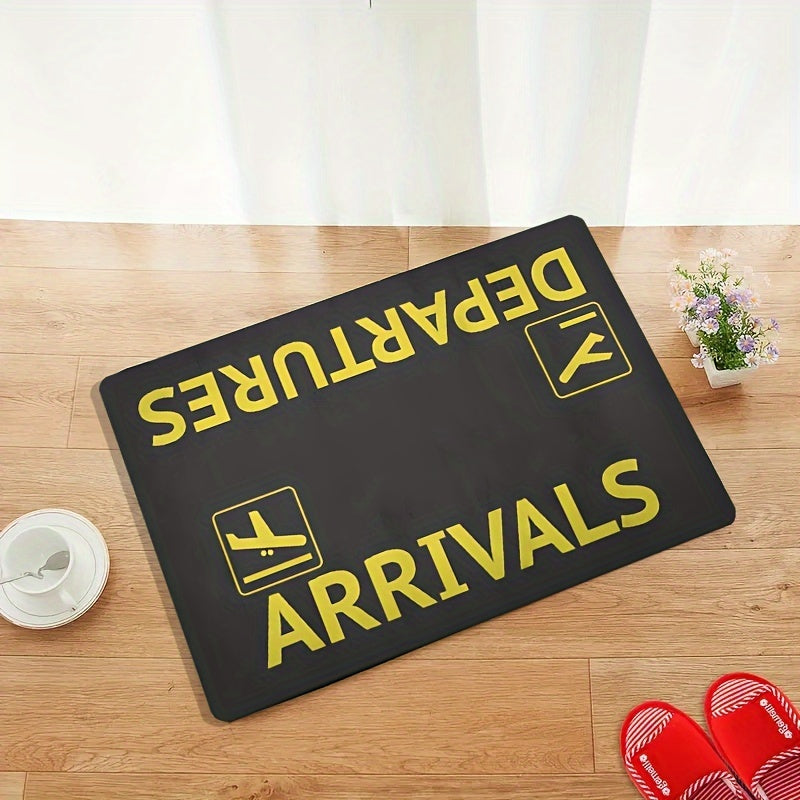 Chic Airport-Inspired Door Mat featuring Non-Slip Backing - Highly Absorbent, Easy to Clean Rug for Bedroom, Kitchen, Home Balcony & Indoor Entryway - Modern Black with Yellow Airplane Symbol Design