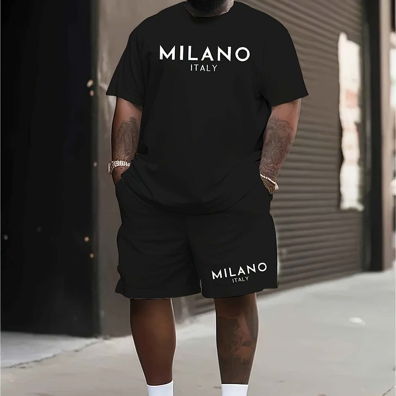 Milano Italiya Harfli Print Erkaklar To'plami: Dumaloq Bo'yinli T-Shirt va Chordli Shortlar - Salqin va Qulay Yozgi Kiym