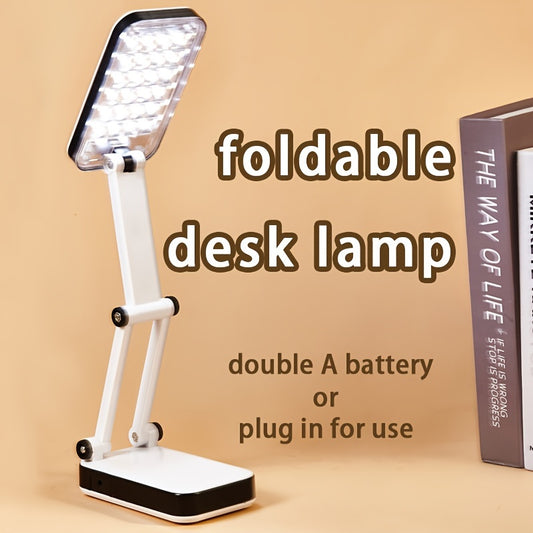 Compact LED desk lamp with eye protection, dual power options, and foldable design - perfect for students reading in dorms and bedrooms.