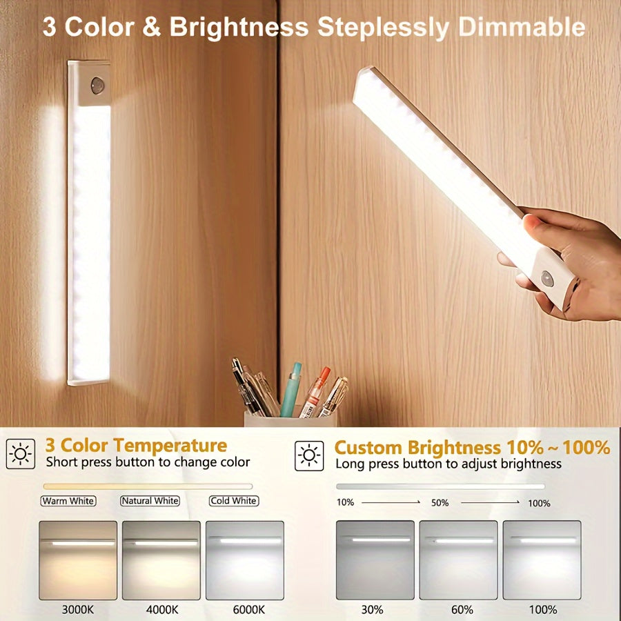 Set of 2 Motion Sensor Cabinet Lights, Rechargeable USB Battery Powered Closet Lights with Wireless Magnetic Connection. Adjustable and Easy to Install Detachable Lights for Wardrobes, Closets, and Cabinets