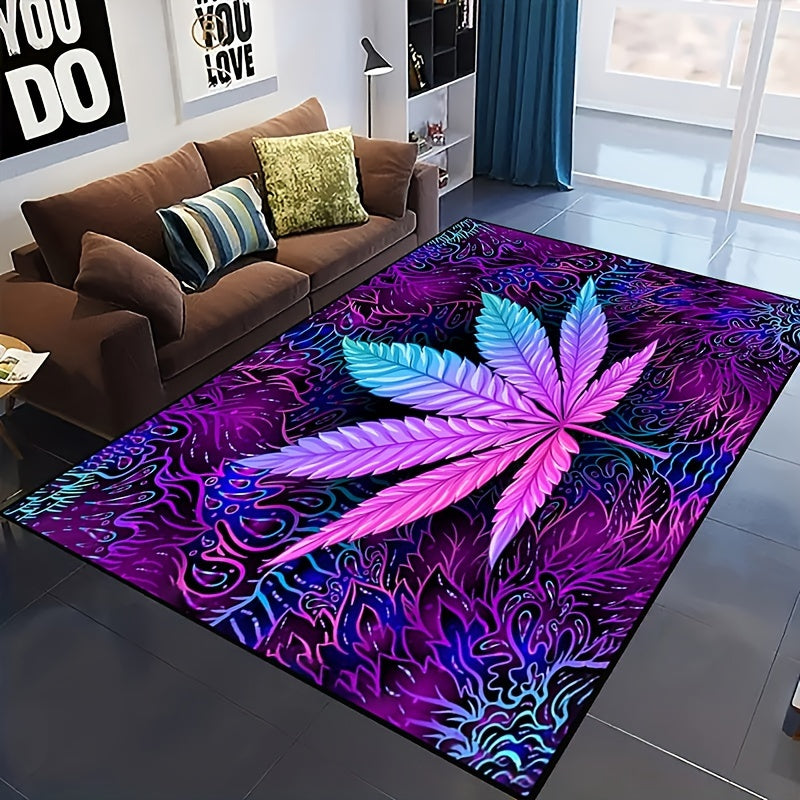 Soft, Non-Slip & Washable Polyester Area Rug with Psychedelic Leaf Print - Perfect for Living Room, Bedroom, and Home Decor