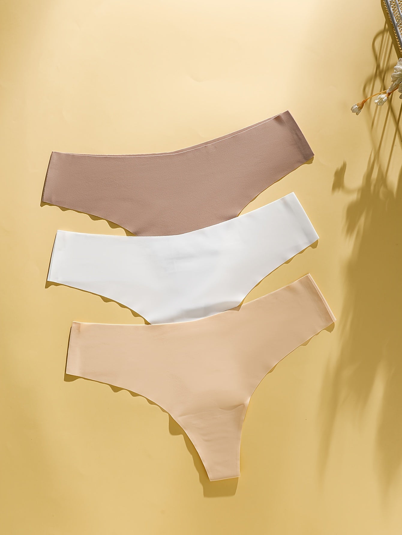 3 seamless thongs: solid color, sexy and comfy, women's lingerie.