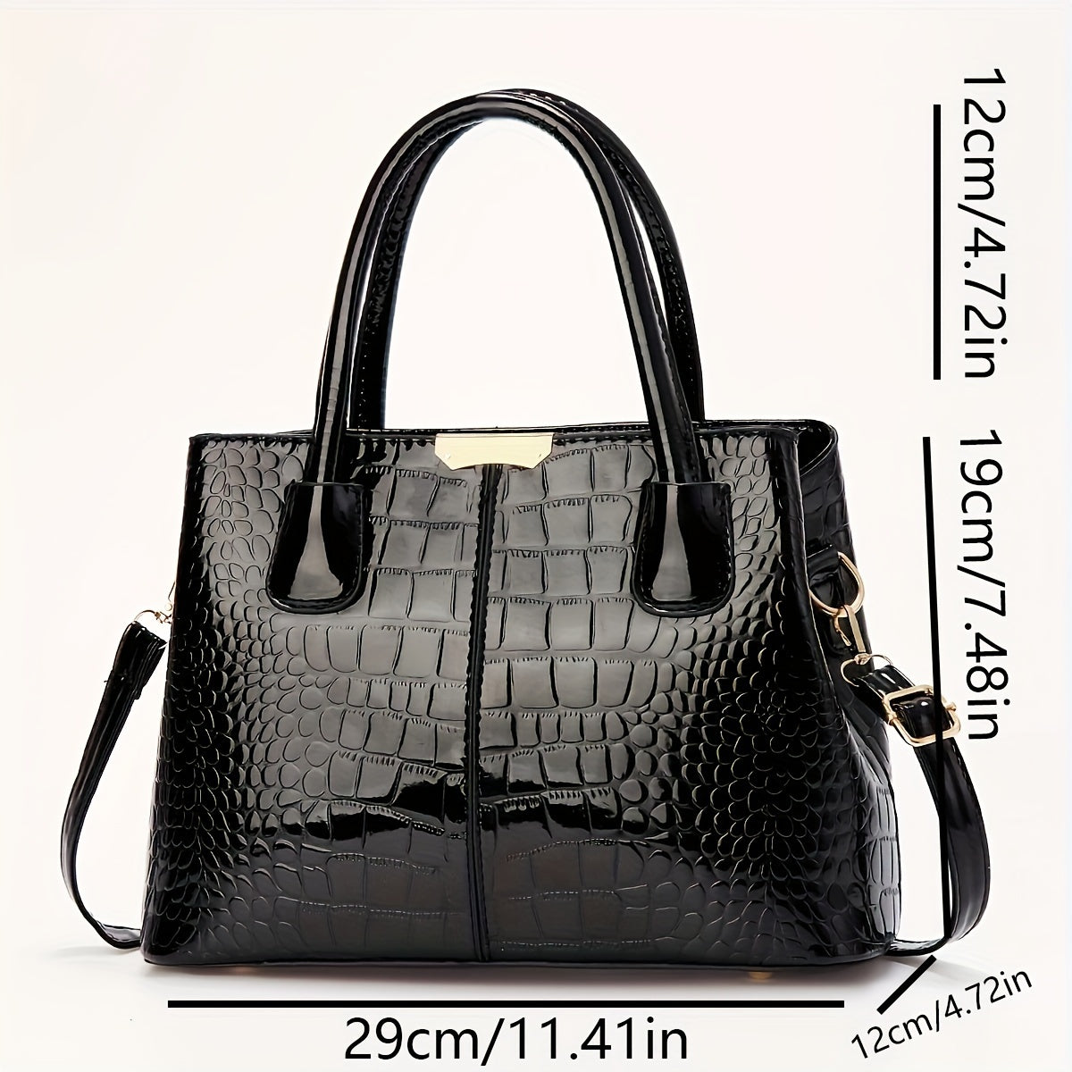 Elegant black crocodile pattern handbag with adjustable strap and zipper closure - perfect Mother's Day gift.