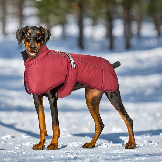 Waterproof and windproof jacket with cozy fleece lining for dogs of all sizes.