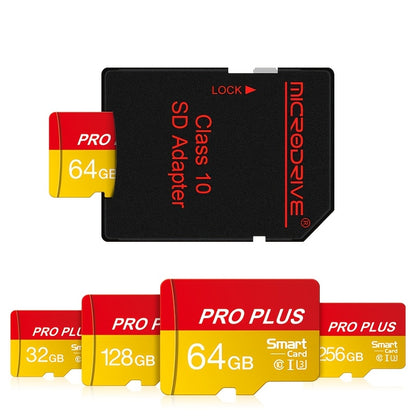 256GB Class10 U3 UHS-I TF memory card for 4K HD with SD adapter in yellow and red.