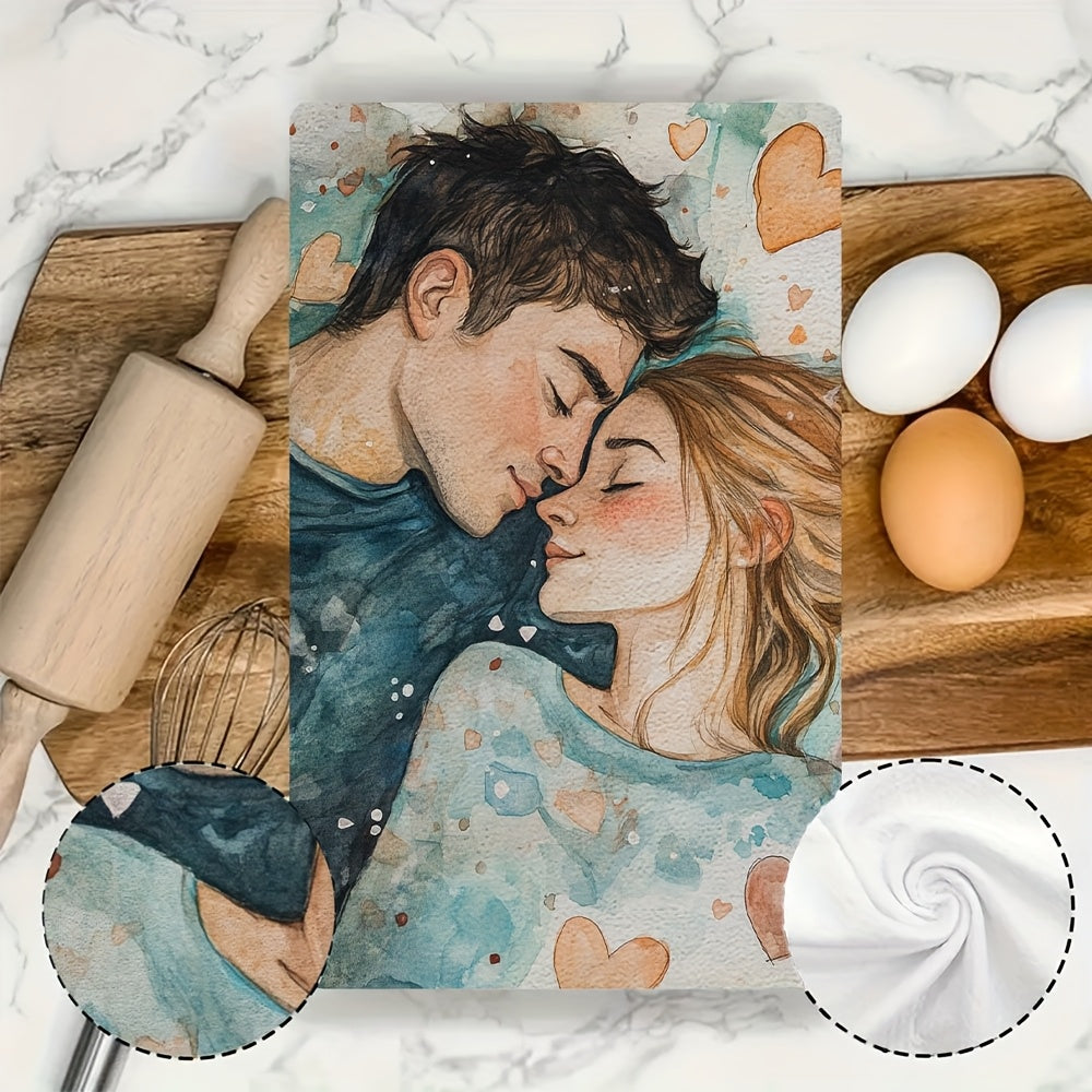 Set of 2 luxurious kitchen towels with a romantic "The One Where We Were Quarantined" theme. These towels are ultra soft, highly absorbent, and machine washable. Each towel measures 40.64x60.96 cm, making them perfect for Valentine's Day decor or