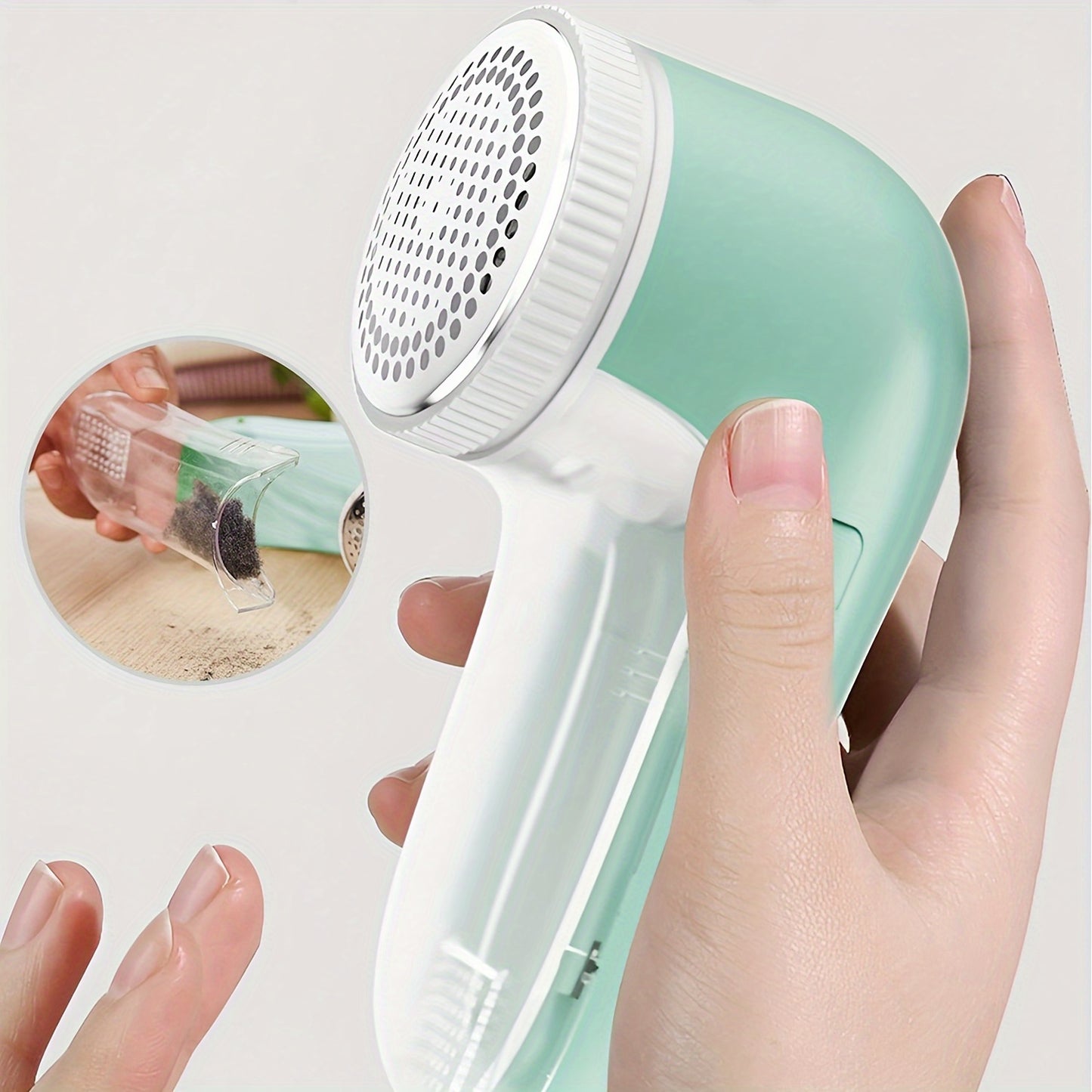 Portable fabric shaver powered by USB, ideal for clothes, bedding, and carpets. Removes lint balls and fluff effectively. Great gift for home cleaning.