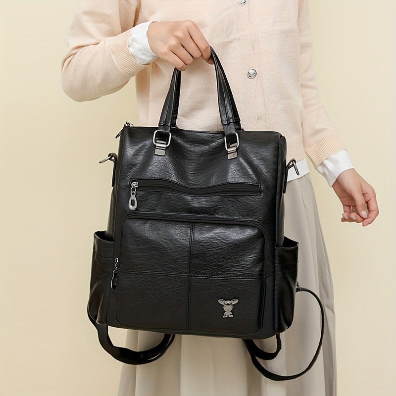 Chic faux leather backpack with removable strap, versatile shoulder bag in multiple colors.