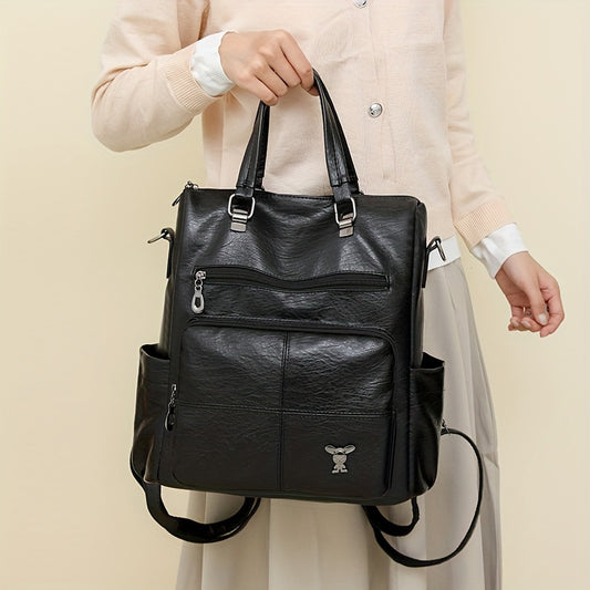 Chic faux leather backpack with removable strap, versatile shoulder bag in multiple colors.