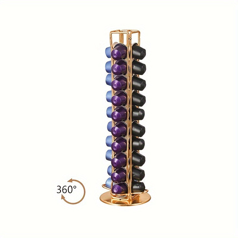 Rotatable Nespresso Coffee Capsule Holder in Golden or Black, Holds 40 Small Packs on Shelf