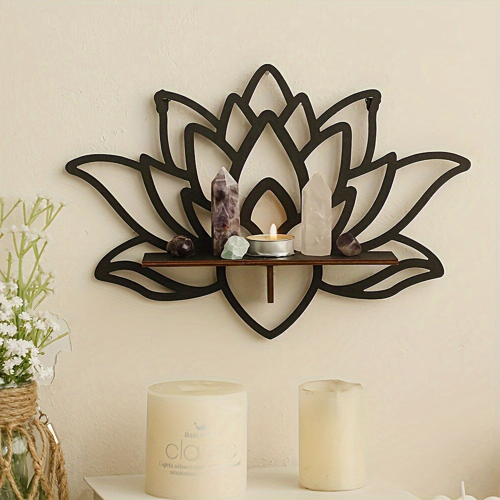 Minimalist Room Decor: Bohemian-inspired Wooden Lotus Wall Shelf