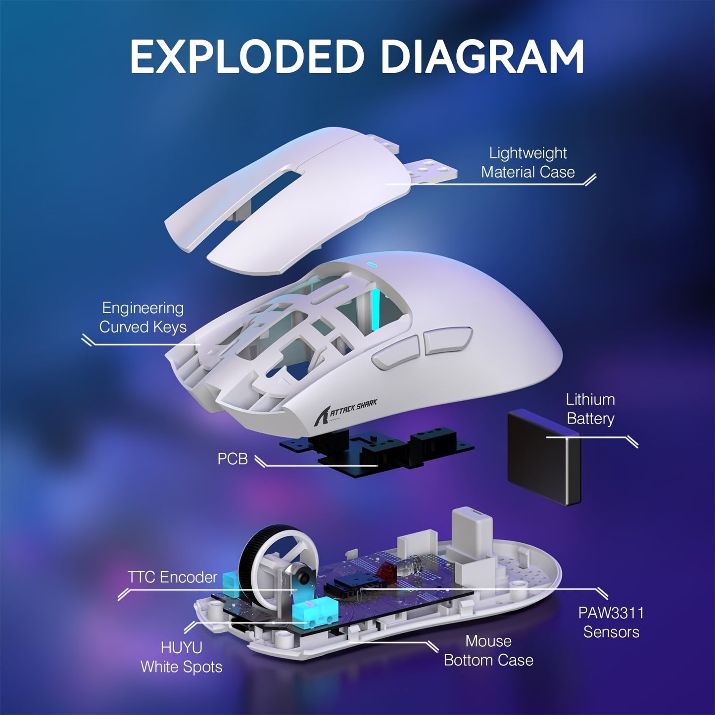 ATTACK SHARK X11 Wireless Gaming Mouse with RGB Charging Dock, Lightweight 59g, Tri-Mode, Up to 22K DPI, for PC/Mac, Return School