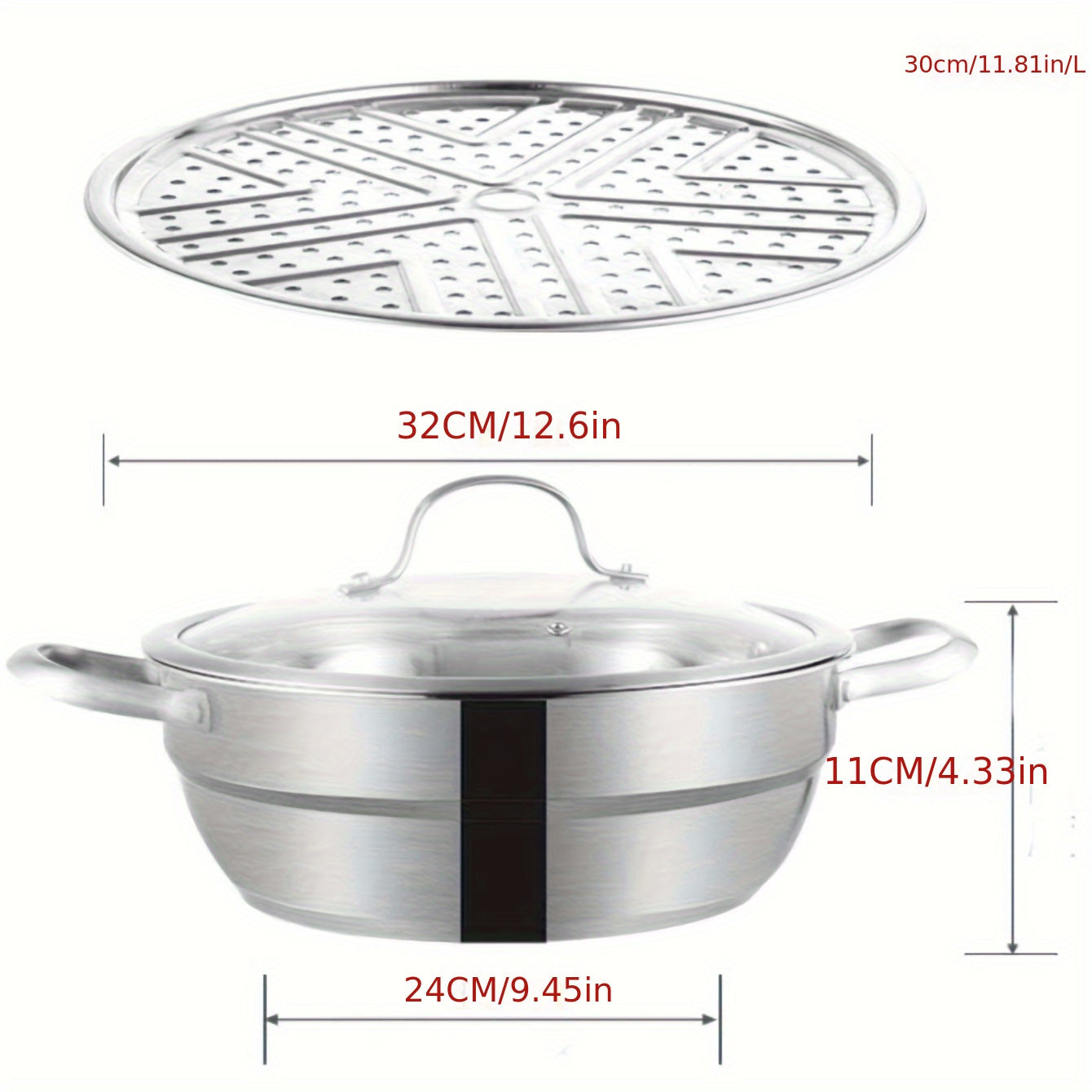 Durable and Thickened Premium Steamer Pot made of 304 Stainless Steel with Glass Lid for Easy Cooking and Serving.