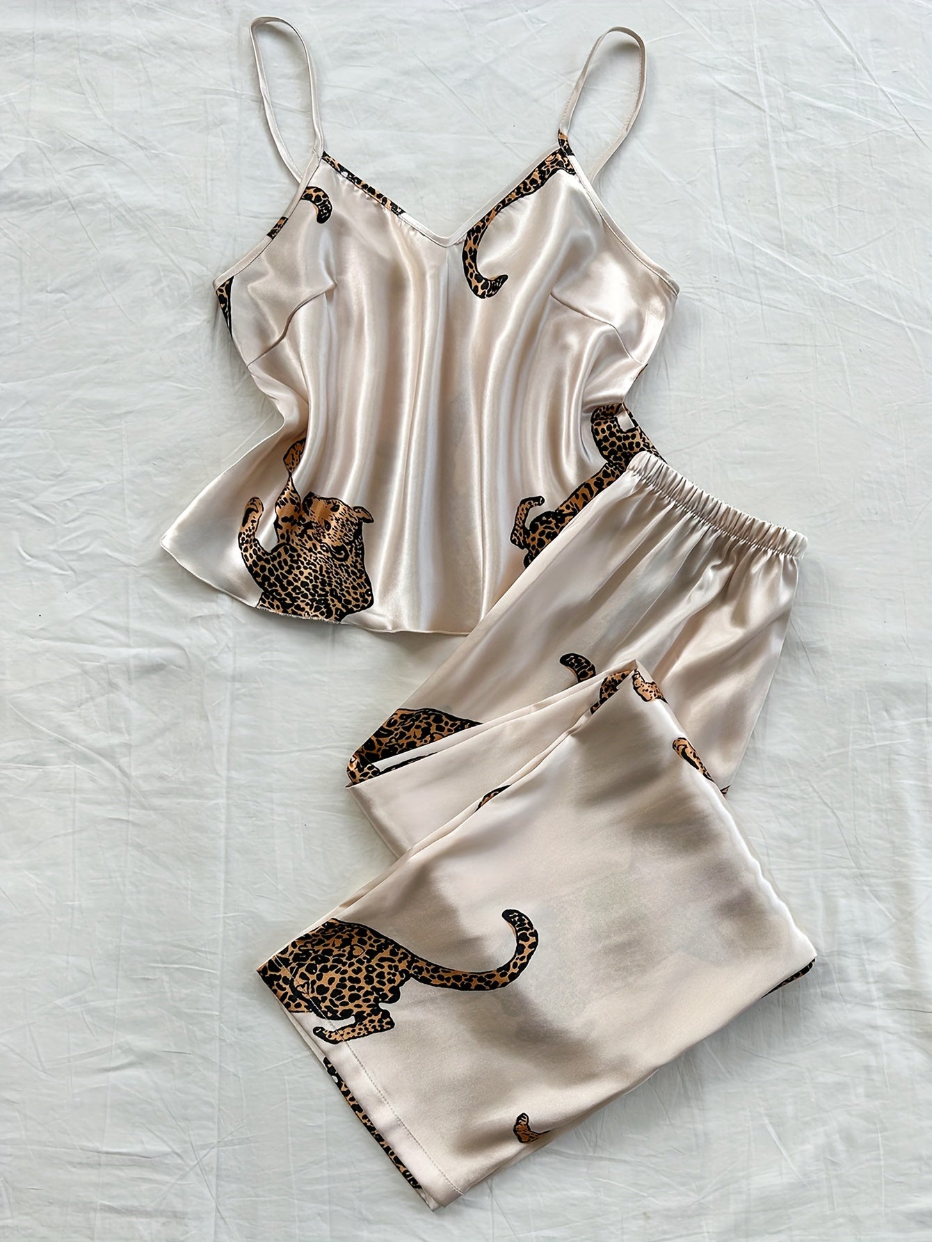 Leopard Print V-Neck Suspender Pajama Set