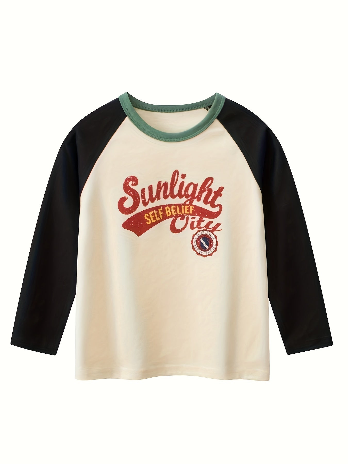 4 boys' cotton long sleeve T-shirts with cartoon print and crew neck, ideal for spring/fall.