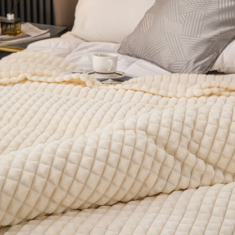 Soft and comfortable waffle plush blanket, made of milk velvet, perfect for use in the bedroom, sofa, office, car, camping, and travel. This multifunctional blanket comes in white, gray, green, brown, and silvery gray solid colors and checkered pattern.