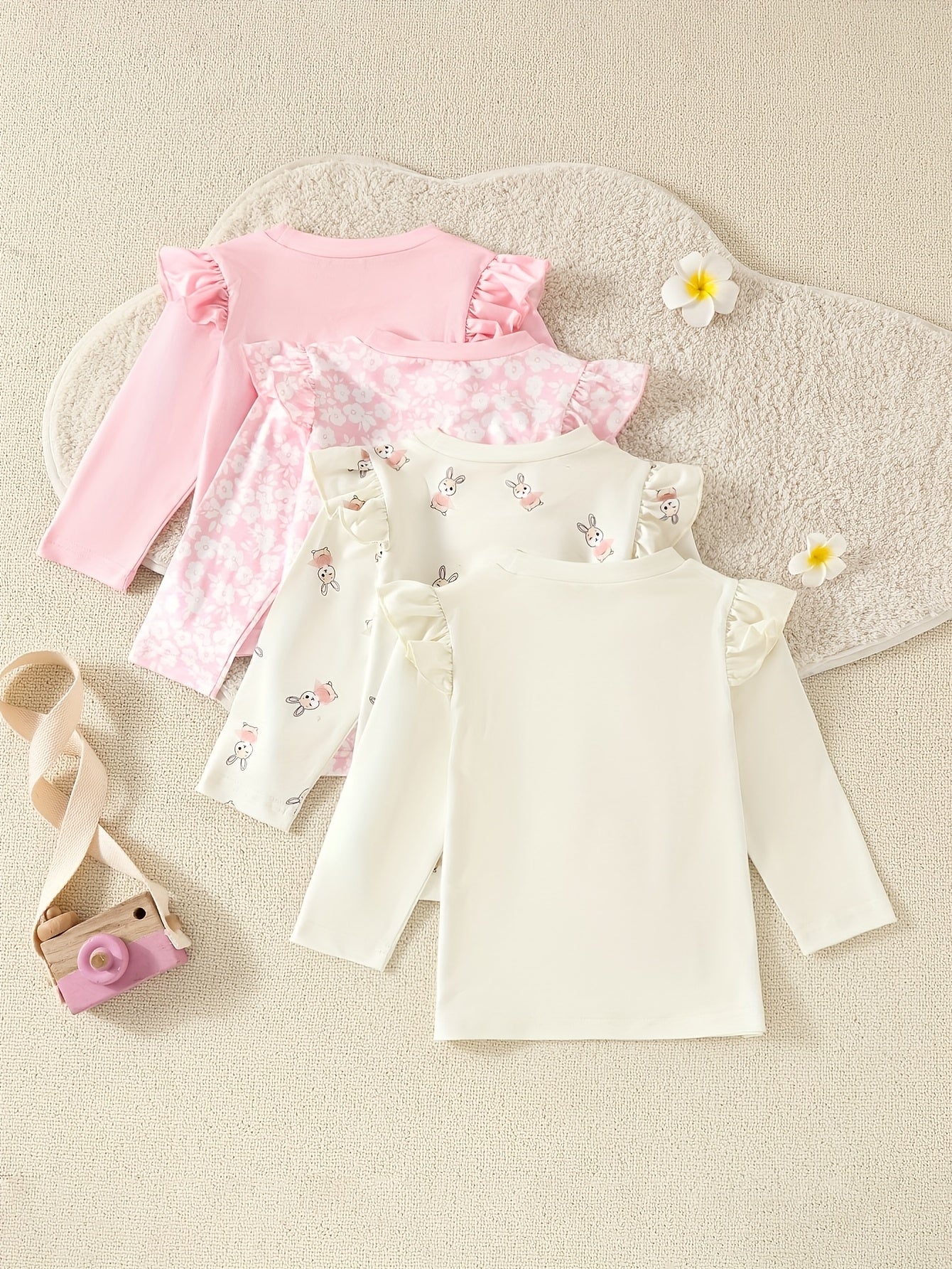 Cute rabbit print baby girl t-shirt set for all seasons